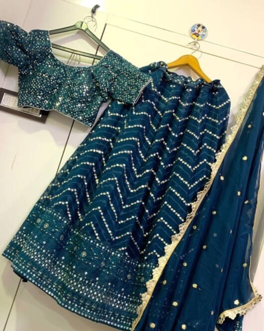 Blue Lehenga With Seq. Work