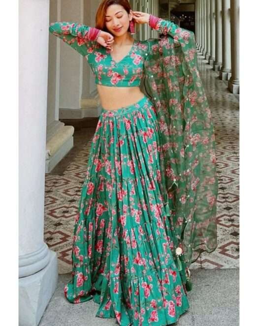 Pretty Floral Mehndi Lehnga