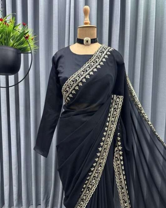 Black Faux Georgette Saree