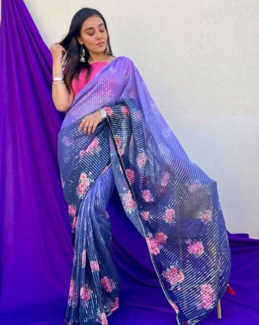 Georgette Floral Print Saree