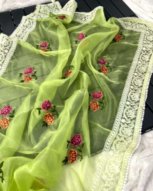 Organza Silk Saree With Multi Embroidery Saree